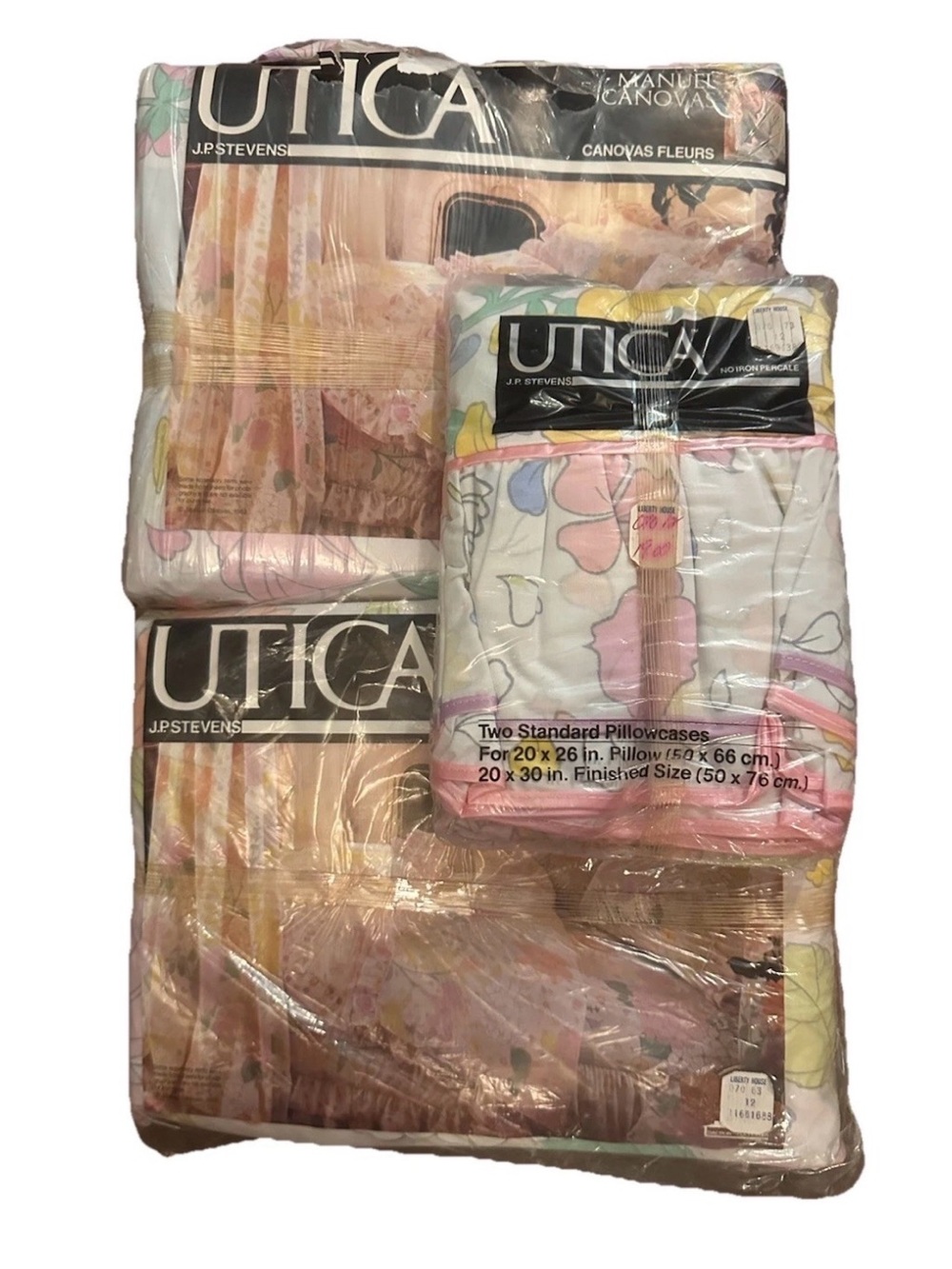 Vintage Queen Flat Sheet Lot 3 Utica Percale Floral Pastel Cottagecore Romantic